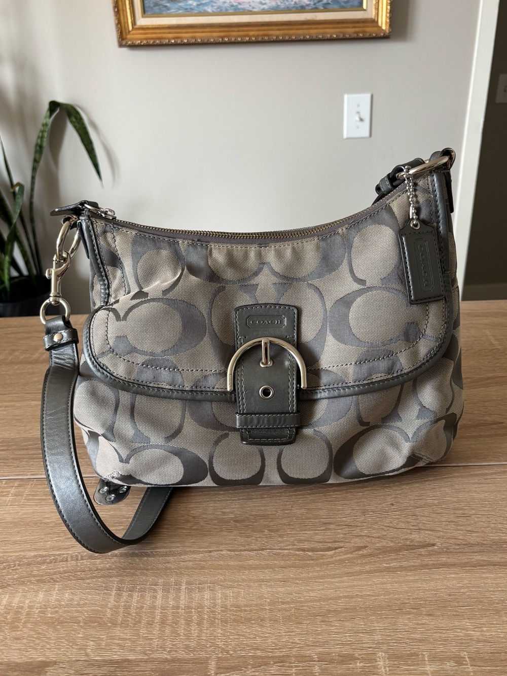 Coach Signature Jacquard Gray Shoulder Bag Purse F19531 - Authentic